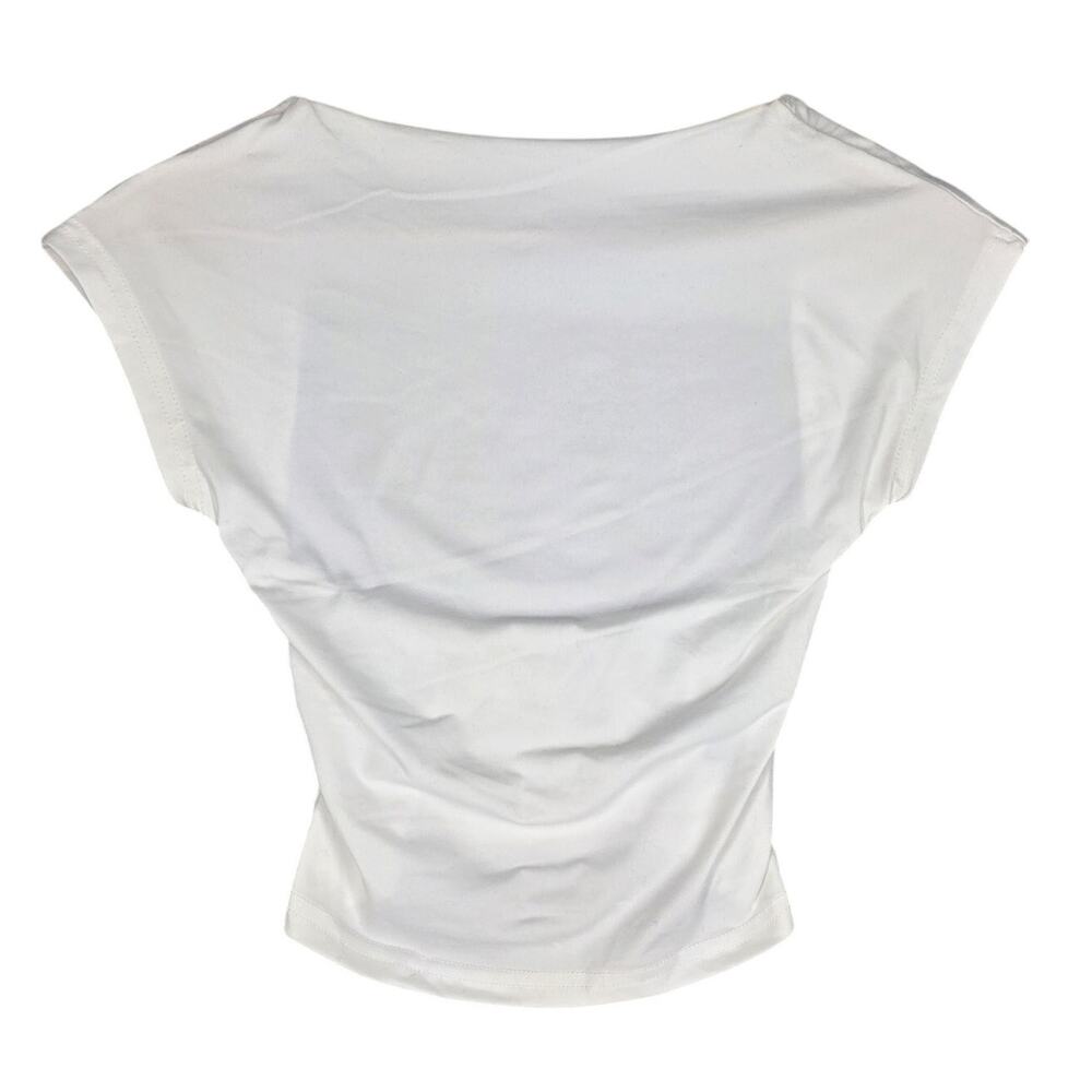 SHEIN SHORT‑SLEEVE OPEN BACK TOP – WOMEN’S XS – WHITE – CREW NECK – CASUAL BASIC